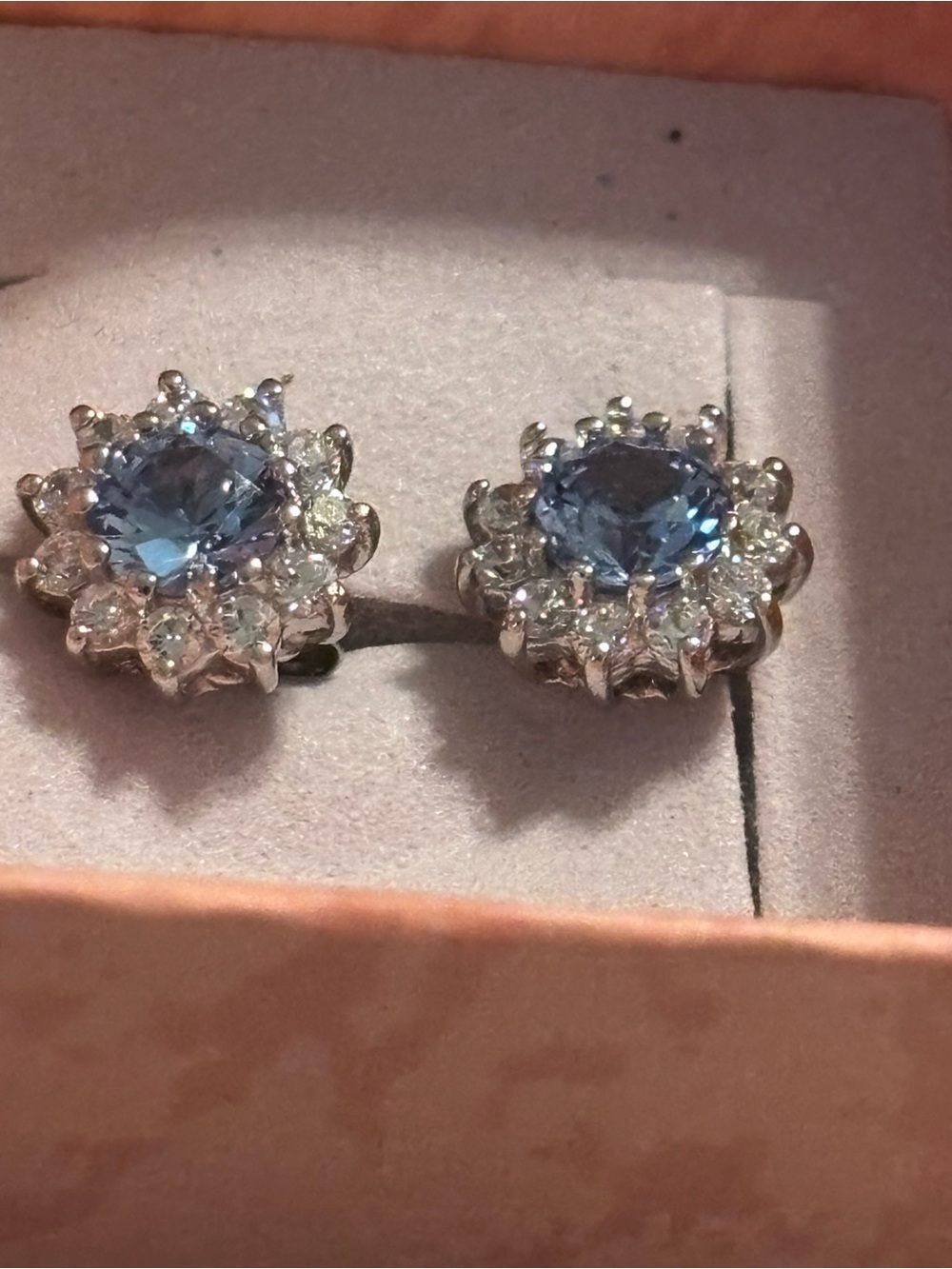 NWOT JCM 925 Sterling Silver Blue Tanzanite CZ Halo Stud Earrings Jacmel